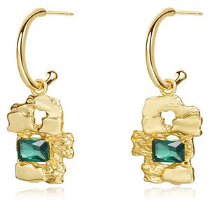 gold dangle earring green cz diamond