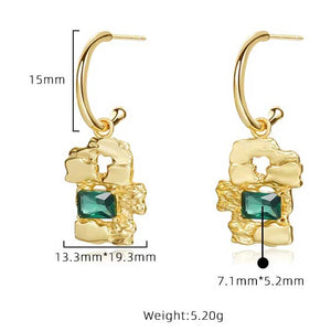 gold dangle earring green cz diamond