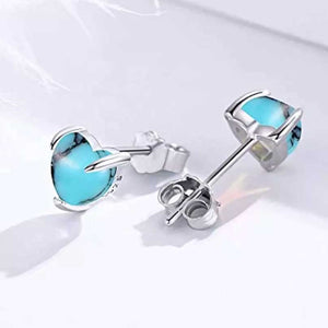 turquoise heart stud silver earrings