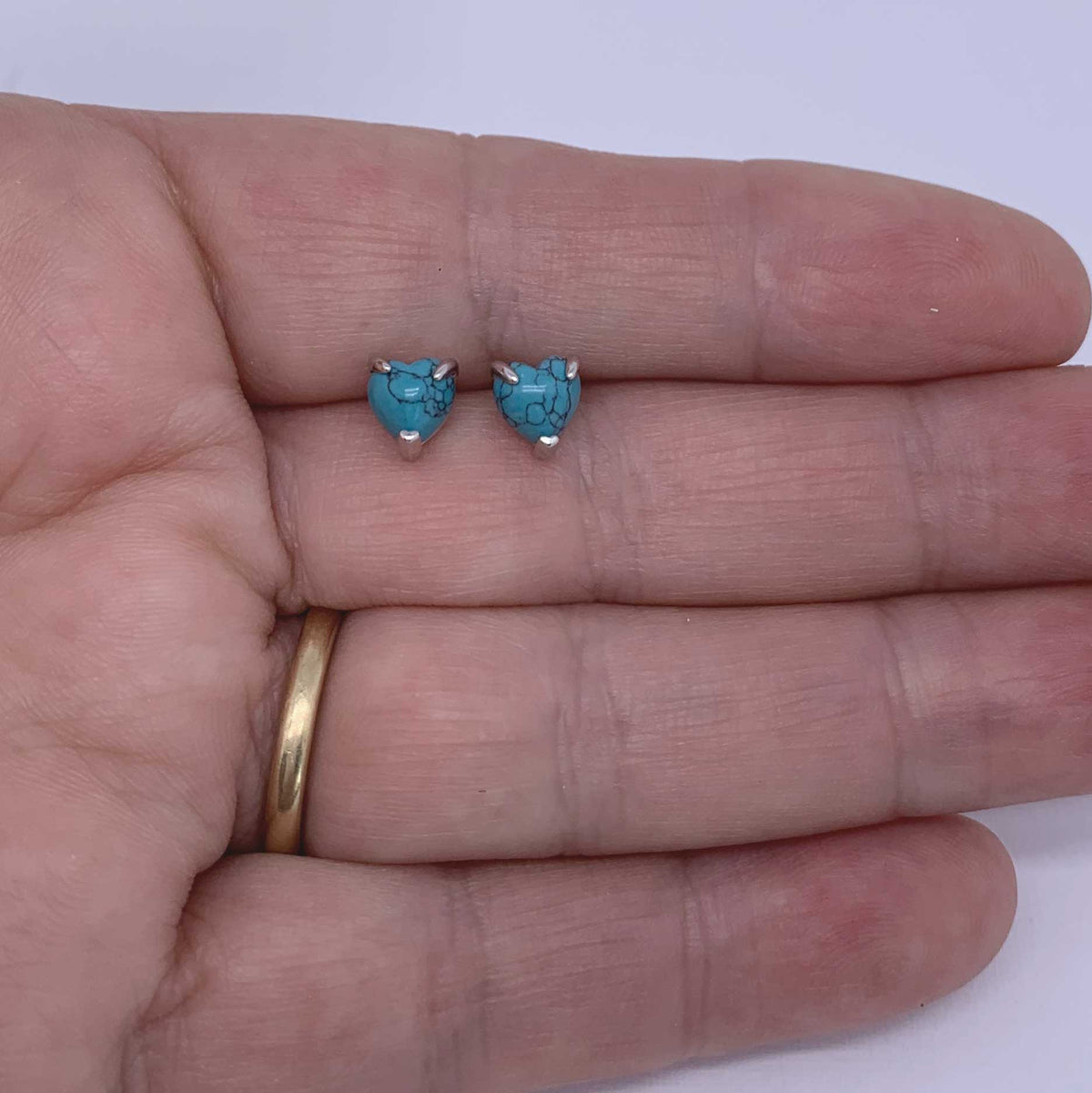 turquoise heart stud silver earrings