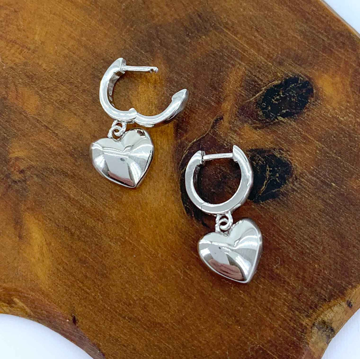 silver heart huggie earrings