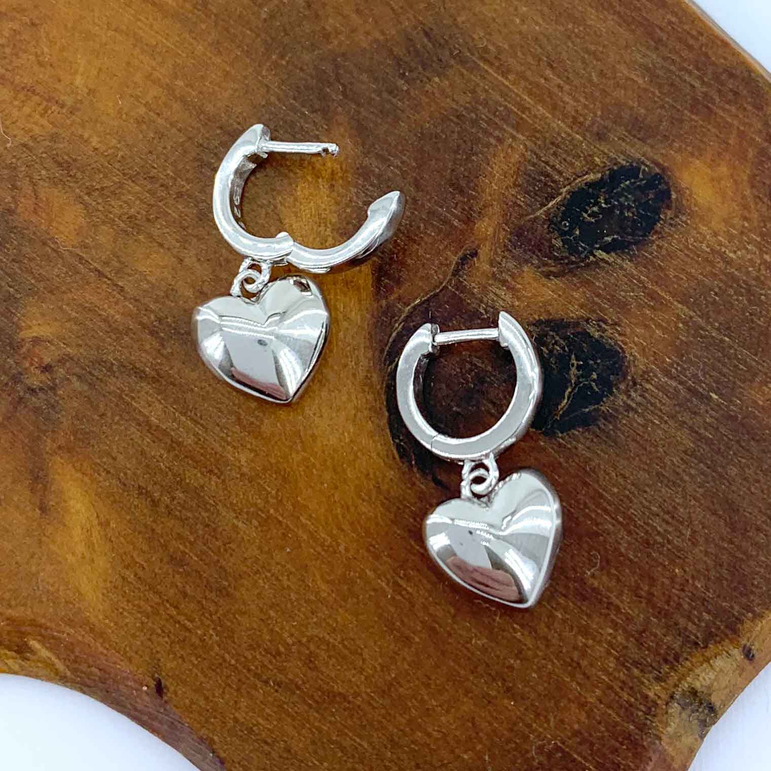silver heart huggie earrings