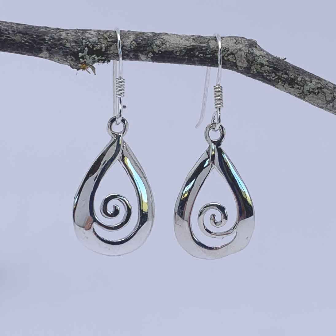 silver koru drop earrings