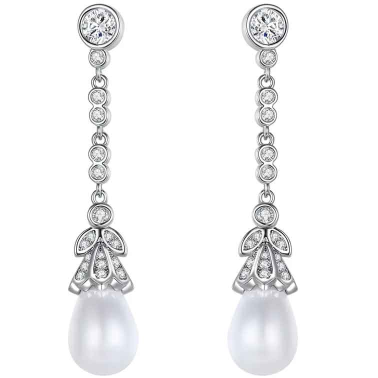 silver pearl drop chain earring