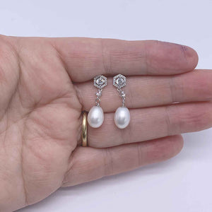 White Silver Pearl Drop Earring Bridal