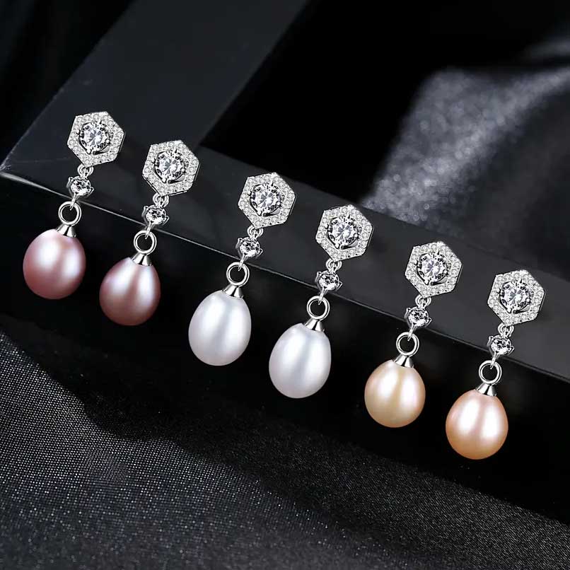 White Silver Pearl Drop Earring Bridal