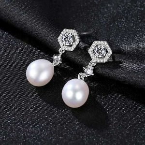 White Silver Pearl Drop Earring Bridal