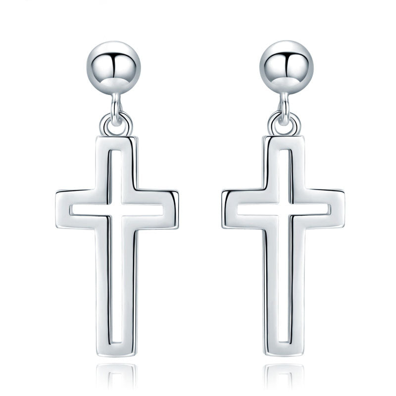 Silver cross earrings simple and classic "Magdeline"