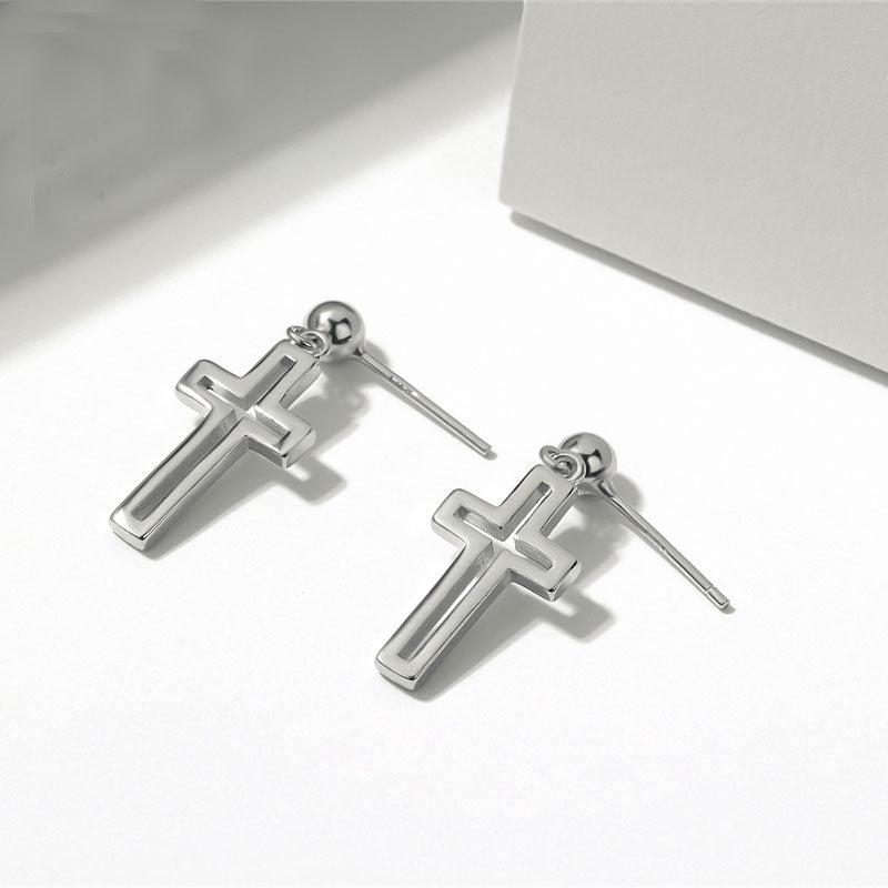 Silver cross earrings simple and classic "Magdeline"