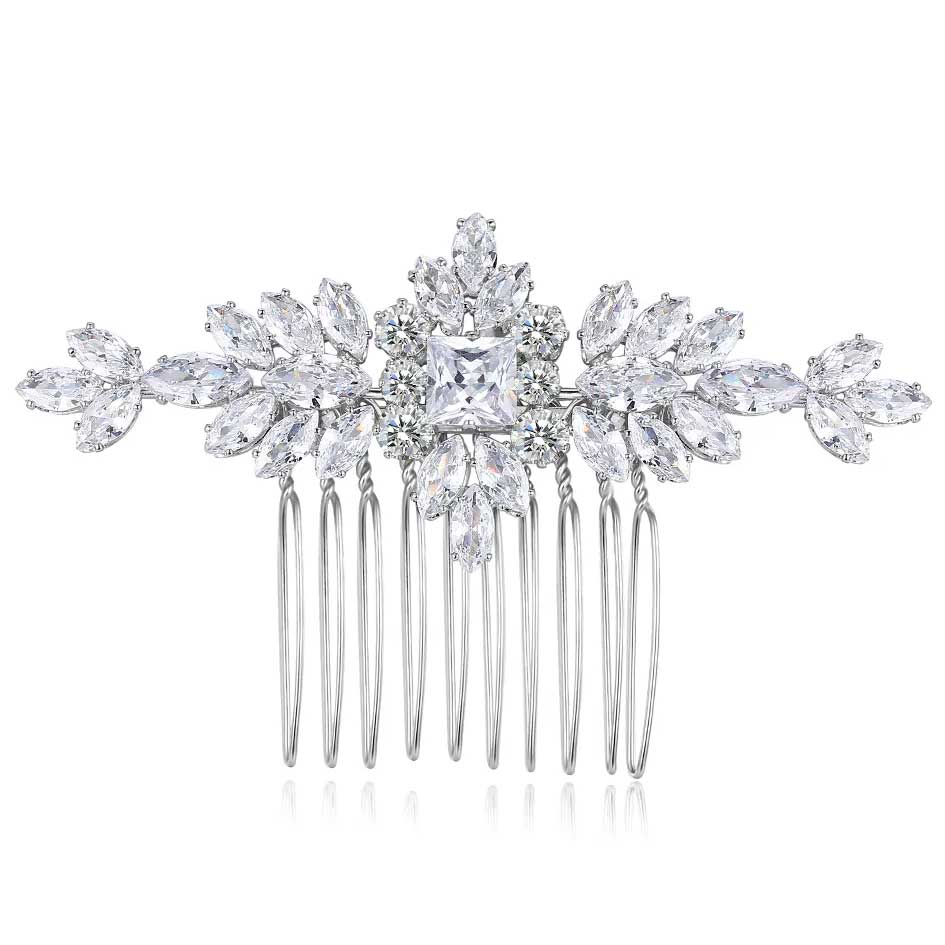 silver crystal hair comb
