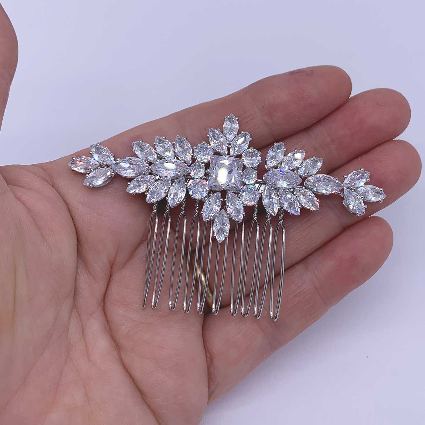 silver crystal hair comb