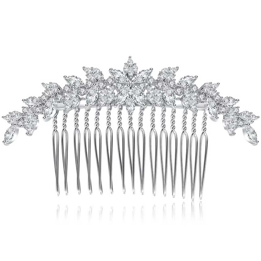 silver bridal hair comb cz diamonds