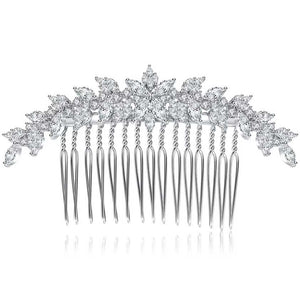 silver bridal hair comb cz diamonds