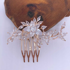 bridal evening hair comb rose gold cz diamonds
