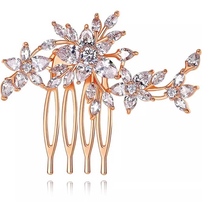 bridal evening hair comb rose gold cz diamonds