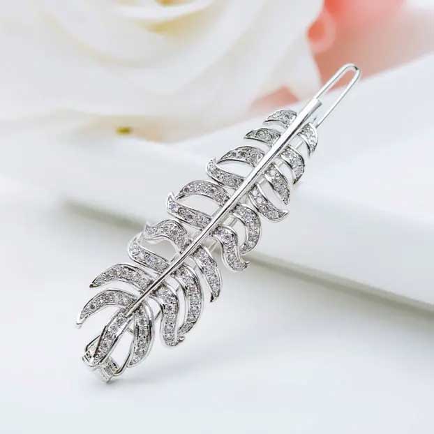 Hair Clip Crystal Feather frenelle