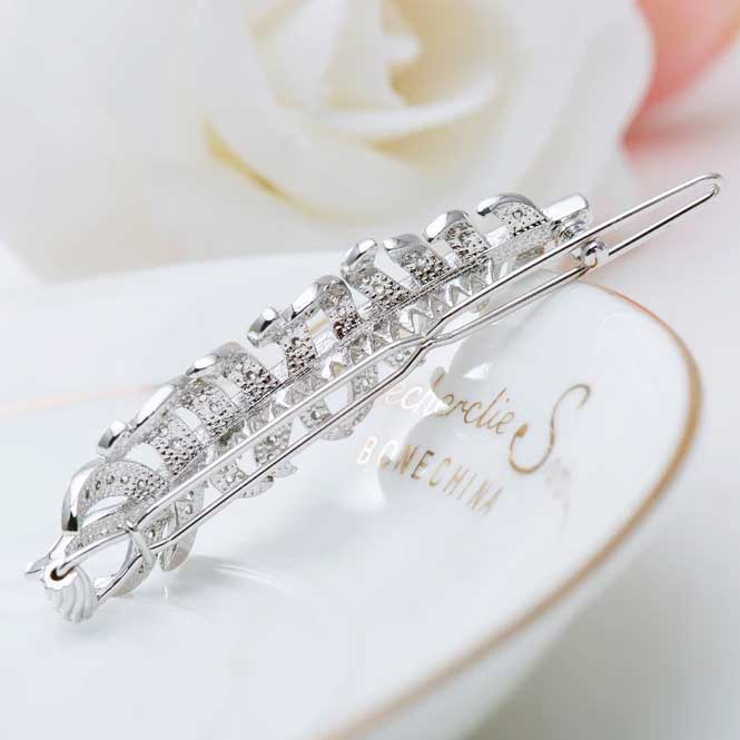 Hair Clip Crystal Feather back view