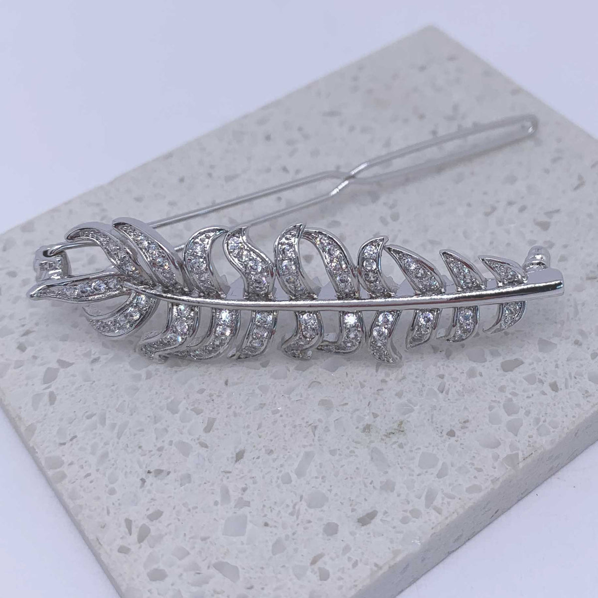 Hair Clip Crystal Feather silver