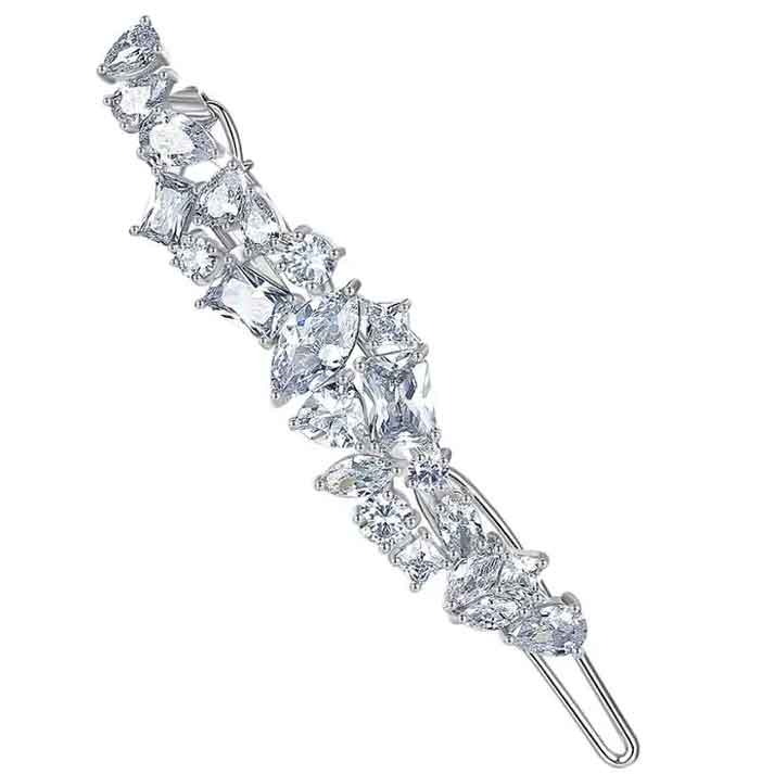 silver crystal barrette hair clip