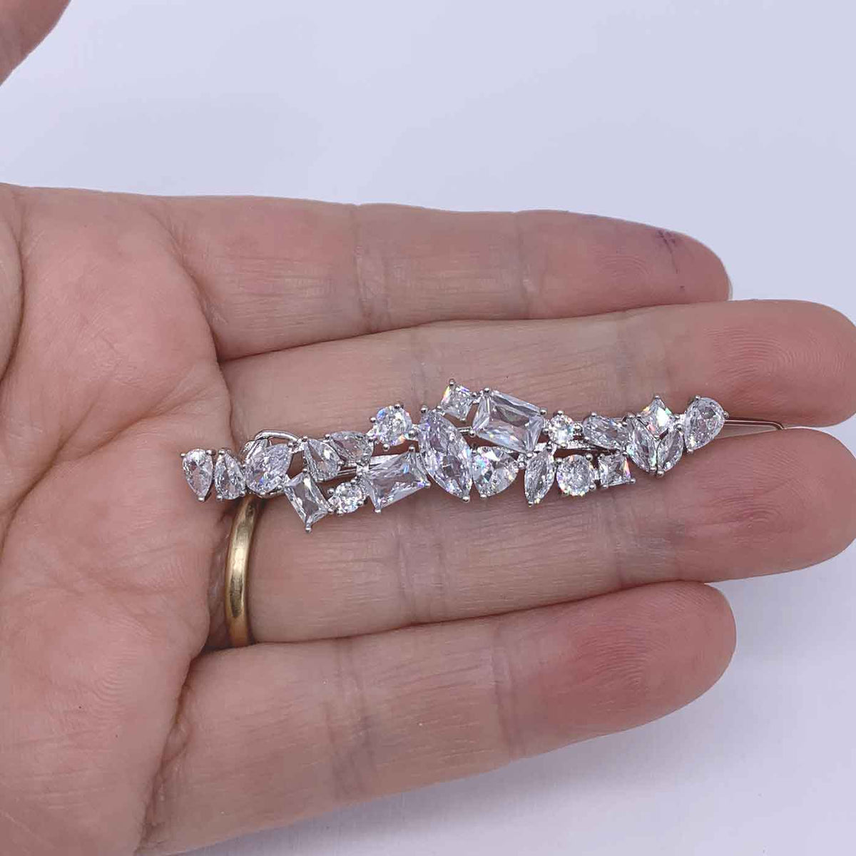 silver crystal barrette hair clip