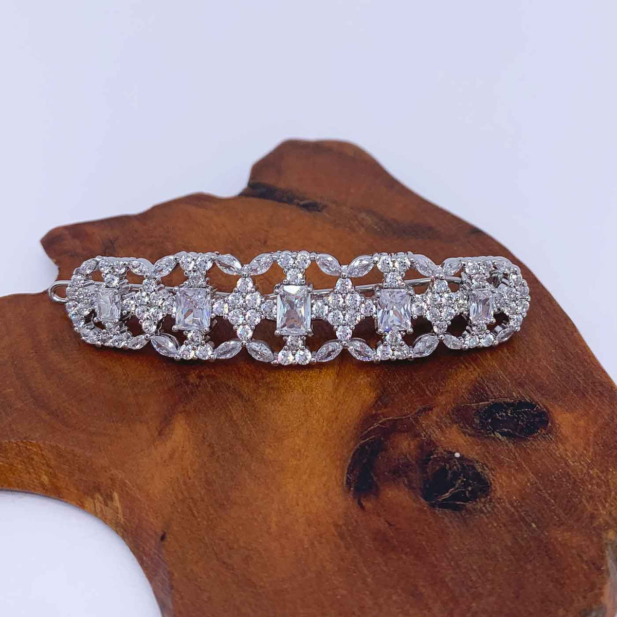 silver crystal barrette hair clip