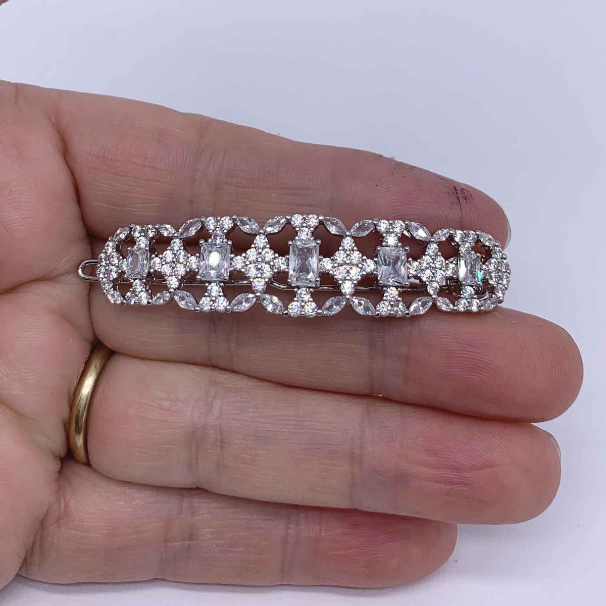 silver crystal barrette hair clip