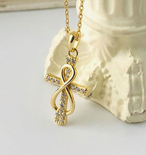 gold infinity cross religious necklace