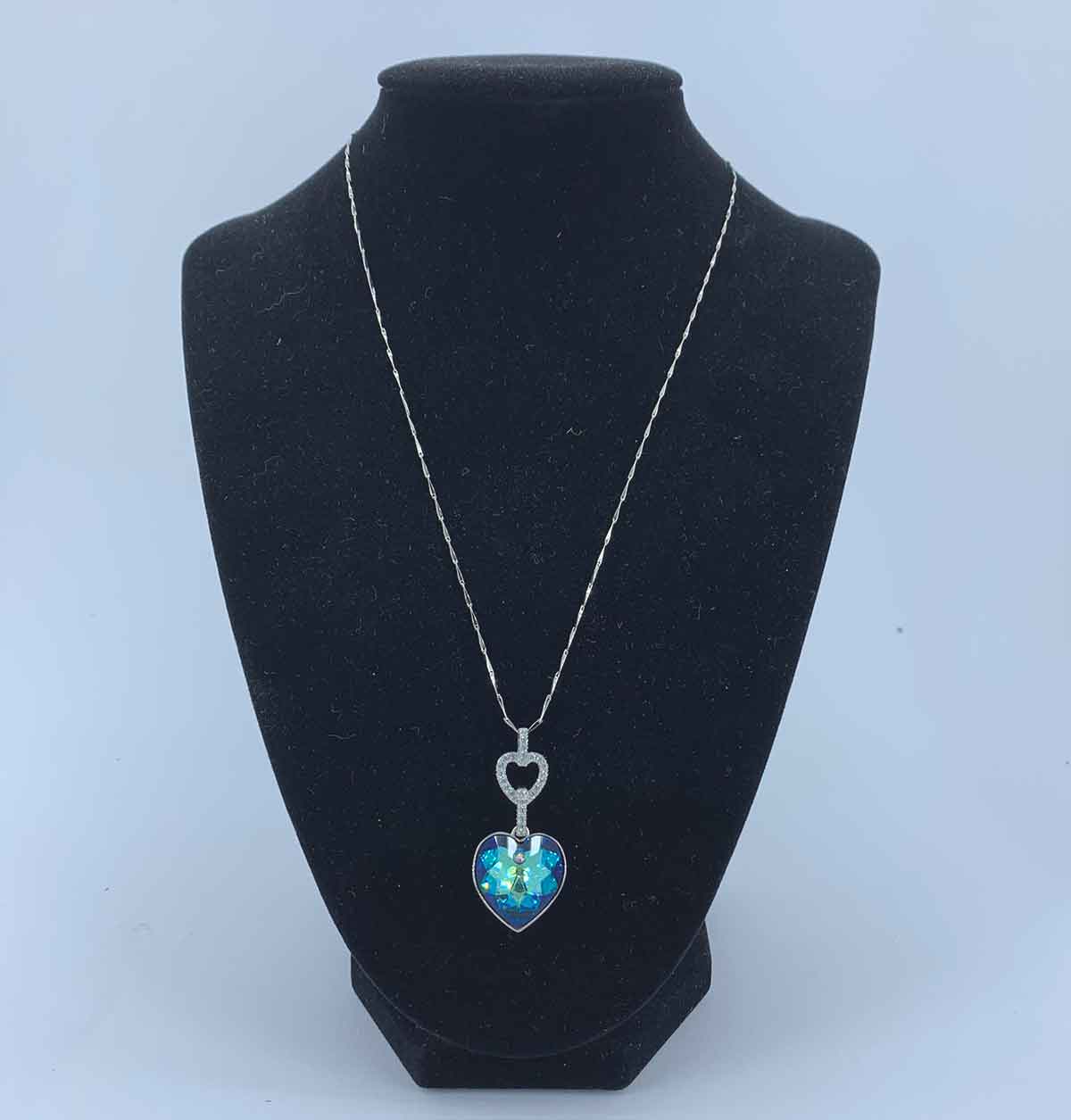 blue crystal heart necklace pendant jewellery