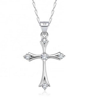silver cross necklace religious for women girls
