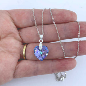 crystal heart silver necklace women girls