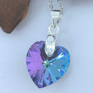 crystal heart silver necklace women girls