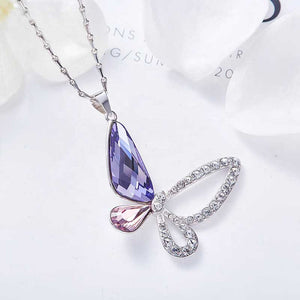 Blue amethyst crystal butterfly necklace