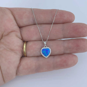 925 Sterling Silver Crystal Heart Opal Necklace "Camilla" (Blue)