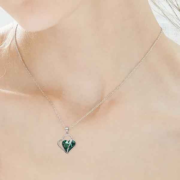 green crystal heart necklace silver jewellery