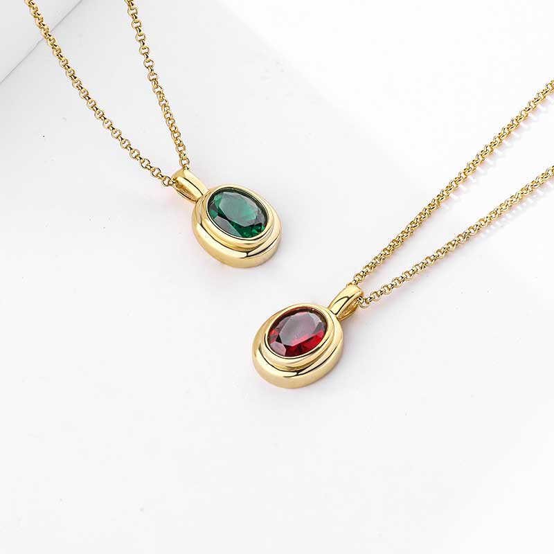 Gold necklace pendant green crystal