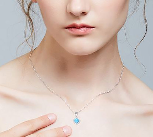 Sterling Silver Opal Heart Pendant & Chain | Opal Necklace UK - October