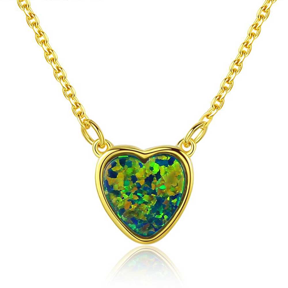 gold opal heart necklace jewellery green