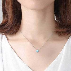 silver necklace blue opal heart
