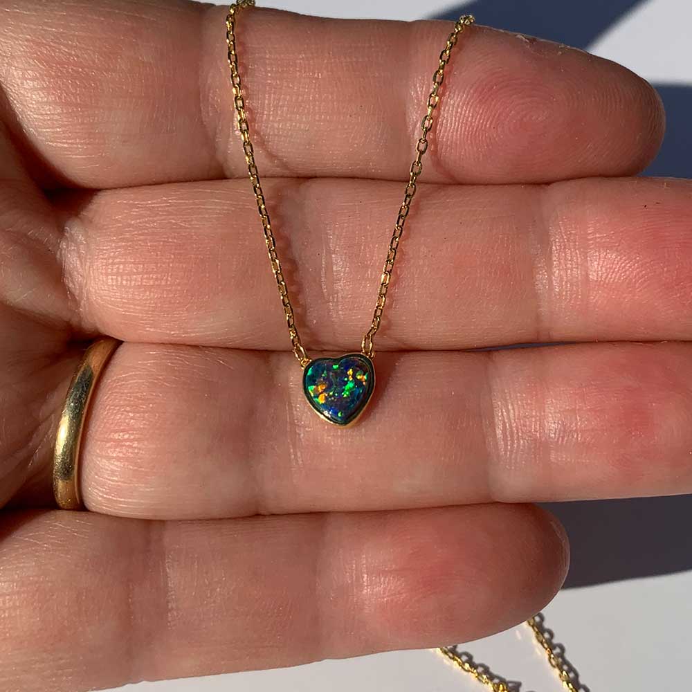 gold opal heart necklace jewellery green