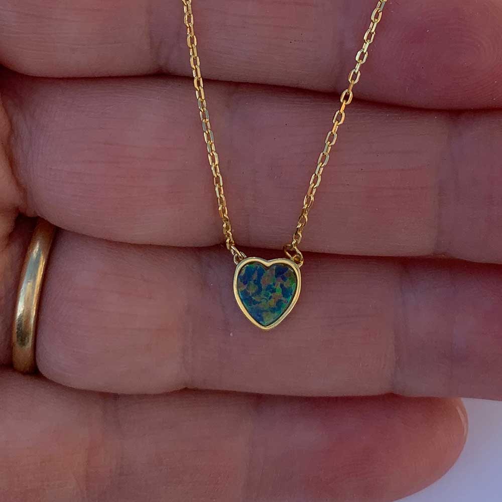 gold opal heart necklace jewellery green
