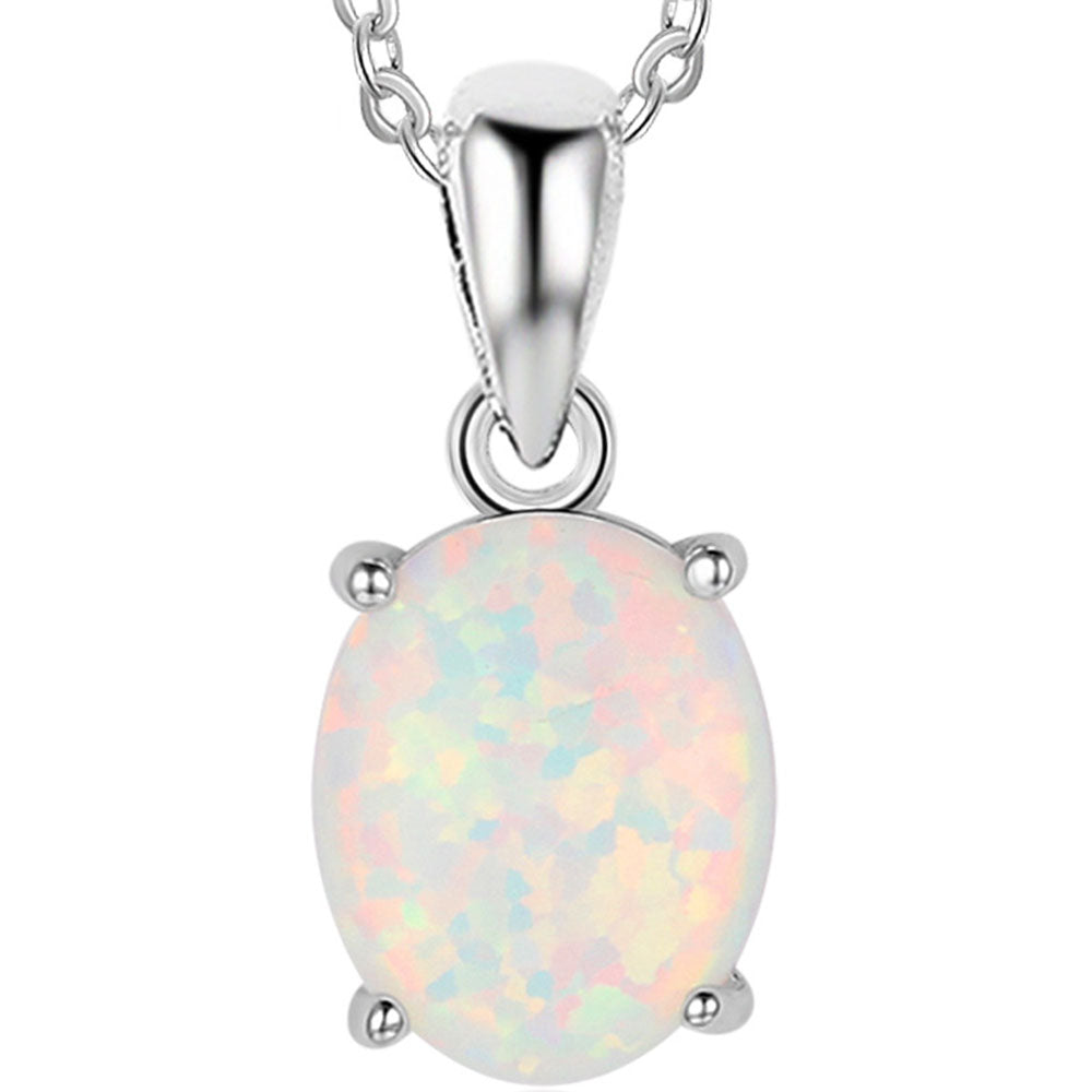 925 Sterling Silver Necklace with Opal "Coralie" (White)