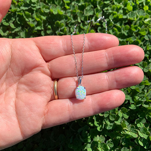 925 Sterling Silver Necklace with Opal "Coralie" (White)