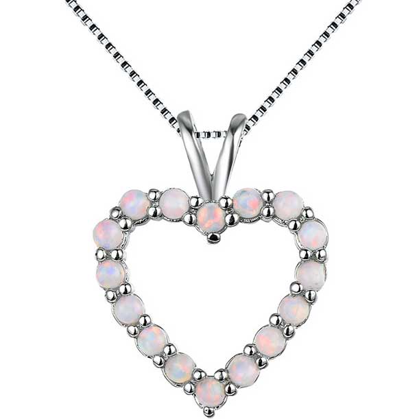 opal silver heart necklace jewellery nz