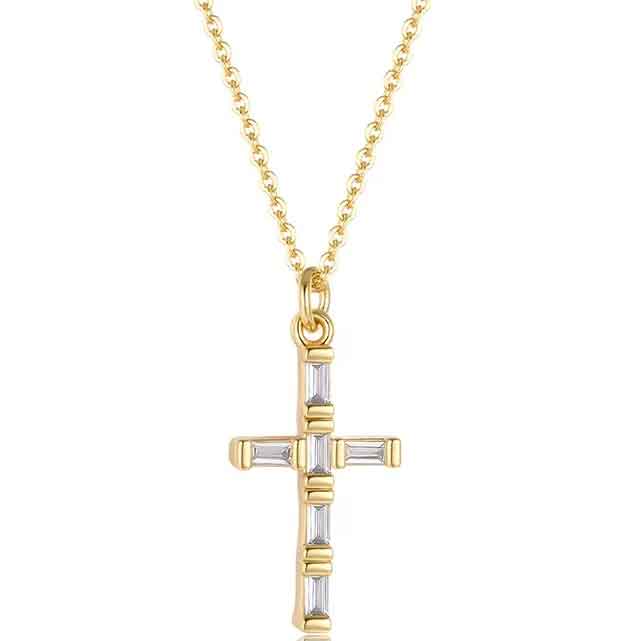 18K Gold CZ Diamond Cross Necklace "Eliana"