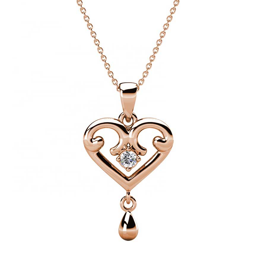 rose gold crystal heart necklace for women