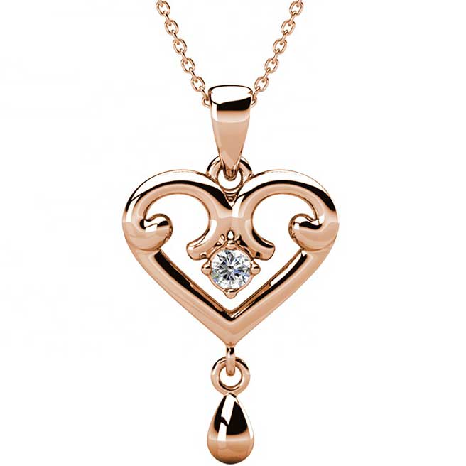 rose gold crystal heart necklace for women