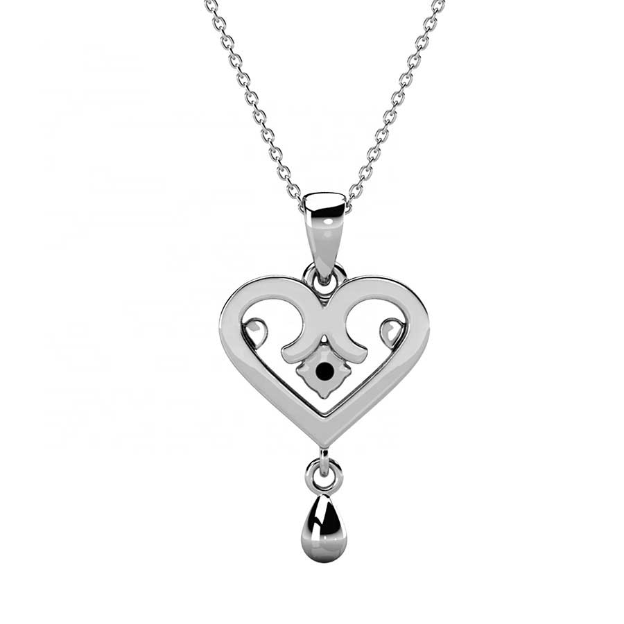 silver crystal heart necklace for women