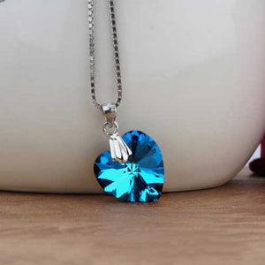 blue heart crystal necklace