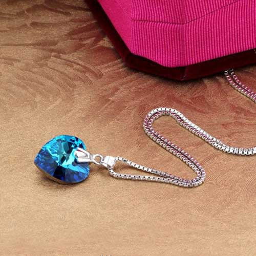 blue heart crystal necklace
