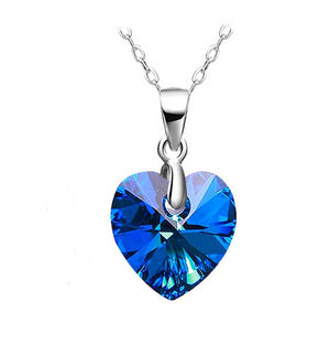 blue crystal heart shape jewellery set